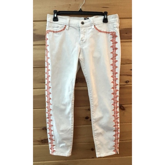 Lucky Brand Pants - Irving & Fine Lucky Brand Women's Charlie Capri 6/28 White Orange Embroidery